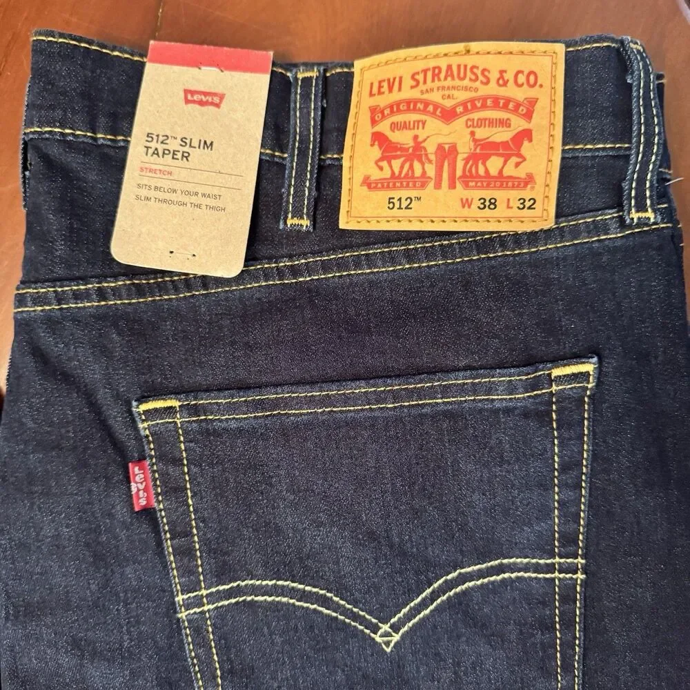 Levi’s 512 Men’s Slim Taper Jeans Dark Wash Stretch Denim 38x32 NWT